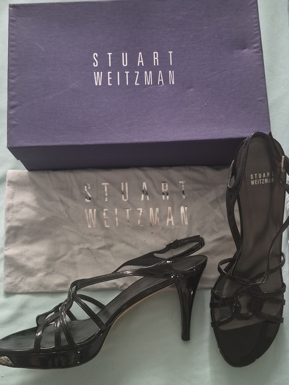 Stuart Weitzman Black Patent Strappy Platform Sandals